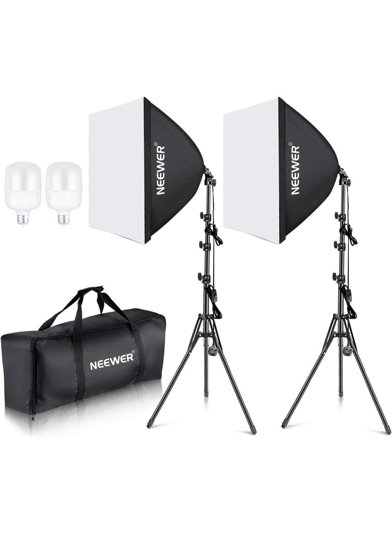 Neewer 700W Equivalent Softbox Lighting Kit, 2Pack 5700K LED Lighting Bulbs, 24x24 inches Softboxes with E27 Socket, Photography Continuous Lighting Kit Photo Studio Equipment - Image 1